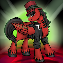Size: 1000x1000 | Tagged: safe, artist:dedonnerwolke, oc, oc only, oc:toonkriticy2k, pegasus, pony, chest fluff, clothes, facial hair, goatee, goggles, hat, male, pegasus oc, solo, stallion, top hat, unshorn fetlocks, wings