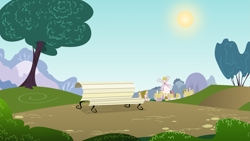 Size: 3265x1837 | Tagged: safe, artist:mandydax, background, bench, day, high res, no pony, sun, vector, windmill