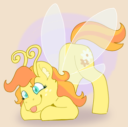 Size: 1783x1767 | Tagged: safe, artist:apatheticxaddict, zipzee, breezie, pony, g3, :p, colored pupils, ear fluff, female, freckles, jack-o challenge, meme, simple background, solo, tongue out, transparent wings, wings