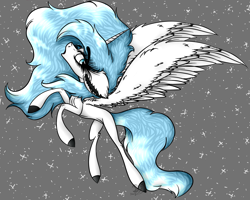 Size: 4171x3343 | Tagged: safe, artist:beamybutt, oc, oc only, alicorn, pony, alicorn oc, colored hooves, ear fluff, eyelashes, horn, solo, stars, wings