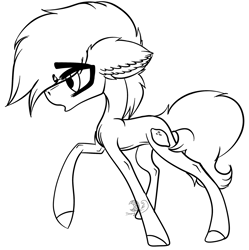 Size: 2233x2245 | Tagged: safe, artist:beamybutt, oc, oc only, earth pony, pony, ear fluff, earth pony oc, high res, lineart, male, monochrome, raised hoof, simple background, solo, stallion, white background