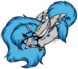 Size: 1607x1420 | Tagged: safe, artist:beamybutt, oc, oc only, oc:moonbeam, alicorn, pony, :d, alicorn oc, chubbie, colored wings, ear fluff, ear piercing, eye clipping through hair, eyelashes, female, horn, mare, open mouth, open smile, piercing, signature, simple background, smiling, solo, transparent background, two toned wings, wings