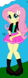 Size: 1080x2980 | Tagged: safe, artist:flutteryaylove, edit, edited screencap, screencap, fluttershy, equestria girls, g4, blushing, boots, clothes, cute, female, shoes, skirt, smiling, solo