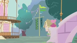 Size: 1280x720 | Tagged: safe, screencap, a bird in the hoof, g4, season 1, background, no pony, ponyville town hall, scenic ponyville