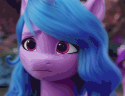 Size: 1047x800 | Tagged: safe, screencap, izzy moonbow, pipp petals, pegasus, pony, unicorn, g5, my little pony: a new generation, spoiler:my little pony: a new generation, absurd file size, absurd gif size, animated, bust, cropped, cute, duo, duo female, female, frown, gif, izzybetes, mare, offscreen character, offscreen female, open mouth, sad, sadorable, solo focus