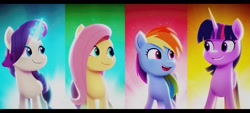 Size: 2400x1080 | Tagged: safe, screencap, fluttershy, rainbow dash, rarity, twilight sparkle, alicorn, pegasus, pony, unicorn, g5, my little pony: a new generation, spoiler:my little pony: a new generation, cute, dashabetes, female, grin, magic, mare, open mouth, open smile, raribetes, shyabetes, smiling, telekinesis, twiabetes, twilight sparkle (alicorn)