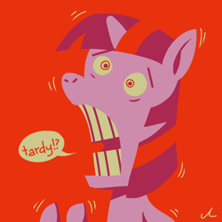 Size: 4500x4500 | Tagged: safe, artist:docwario, twilight sparkle, pony, g4, limited palette, lineless, open mouth, red background, simple background, solo, speech bubble, tardy, twitober