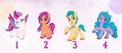 Size: 1080x471 | Tagged: safe, hitch trailblazer, izzy moonbow, sunny starscout, zipp storm, earth pony, pegasus, pony, unicorn, g5, my little pony: a new generation, official, cropped, design, female, male, mare, stallion