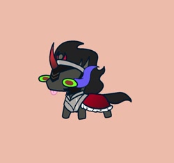 Size: 774x725 | Tagged: safe, artist:nawnii, king sombra, pony, unicorn, g4, :p, armor, cape, chibi, clothes, eye mist, male, simple background, solo, squatpony, stallion, tongue out
