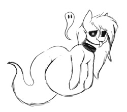 Size: 1253x1104 | Tagged: safe, artist:somefrigginnerd, oc, oc only, ghost, ghost pony, pony, belly, big belly, chubby, detached head, fat, monochrome, solo, tongue out