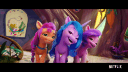 Size: 520x293 | Tagged: safe, screencap, izzy moonbow, pipp petals, sunny starscout, earth pony, pegasus, pony, unicorn, g5, my little pony: a new generation, spoiler:my little pony: a new generation, animated, cute, female, fit right in (g5), gif, mare
