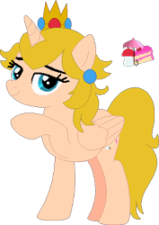 Size: 283x400 | Tagged: safe, artist:selenaede, artist:victorfazbear, alicorn, pony, base used, crossover, crown, cutie mark, ear piercing, earring, jewelry, looking at you, nintendo, piercing, ponified, princess peach, regalia, simple background, super mario bros., transparent background