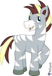 Size: 4000x5771 | Tagged: safe, artist:melisareb, oc, oc only, oc:zee zinc, original species, zebra, .svg available, absurd resolution, clairev, klara viskova, male, object zebra, open mouth, simple background, solo, stallion, style emulation, transparent background, vector