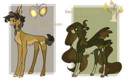 Size: 2214x1451 | Tagged: safe, artist:very-lost, oc, oc:ire insepction, oc:smokey orchard, earth pony, pegasus, pony, chest fluff, magical gay spawn, male, offspring, parent:big macintosh, parent:daring do, parent:doctor caballeron, parent:zephyr breeze, parents:daballeron, parents:zephyrmac, simple background, stallion, transparent background