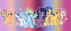 Size: 1280x566 | Tagged: safe, artist:miidnightsparkle, oc, oc only, oc:butterfly, oc:caramel cherry, oc:night sparkle, oc:rainbow sirius, oc:saphir diamond, oc:silver sentry, oc:strawberry pie, alicorn, earth pony, pegasus, pony, unicorn, base used, next generation, offspring, parent:applejack, parent:big macintosh, parent:caramel, parent:cheese sandwich, parent:double diamond, parent:flash sentry, parent:fluttershy, parent:king sombra, parent:pinkie pie, parent:rainbow dash, parent:rarity, parent:soarin', parent:twilight sparkle, parents:carajack, parents:cheesepie, parents:diamond duo, parents:flashlight, parents:fluttermac, parents:soarindash, parents:twibra, pose, rearing, spread wings, wings