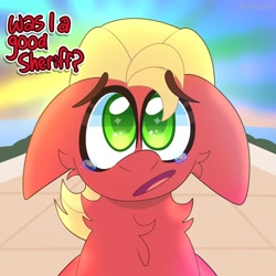 Size: 2000x2000 | Tagged: safe, artist:saveraedae, sprout cloverleaf, earth pony, pony, g5, my little pony: a new generation, crying, cute, dialogue, high res, male, offscreen character, pov, puppy dog eyes, sad, sad sprout, scene interpretation, solo, sparkly eyes, sproutbetes, stallion, wingding eyes