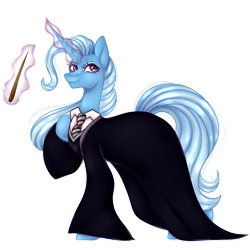Size: 1280x1280 | Tagged: safe, artist:sombralicious, trixie, pony, unicorn, g4, clothes, commission, crossover, harry potter (series), magic, magic wand, necktie, robe, simple background, solo, telekinesis, transparent background