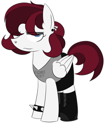 Size: 3400x4000 | Tagged: safe, artist:pencilsparkreignited, oc, oc only, oc:maxwell striker, pegasus, pony, band merch, black skirt, blue eyes, boots, clothes, combat boots, ear piercing, eyeshadow, female, gauges, makeup, mare, metal, metalhead, nose piercing, nose ring, piercing, punk, reference sheet, shoes, simple background, skirt, spike bracelet, spiked wristband, teenager, transparent background, two toned mane, white coat, wristband
