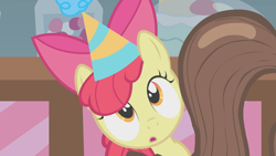 Size: 1920x1080 | Tagged: safe, screencap, apple bloom, earth pony, pony, call of the cutie, g4, season 1, female, filly, hat, solo