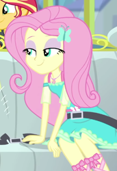 Size: 346x506 | Tagged: safe, screencap, fluttershy, sunset shimmer, equestria girls, g4, my little pony equestria girls: better together, road trippin, cropped