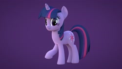 Size: 3840x2160 | Tagged: safe, artist:wissle, twilight sparkle, pony, unicorn, g4, 3d, blender, cute, female, happy, high res, looking at you, mare, one leg raised, simple background, smiling, solo, unicorn twilight