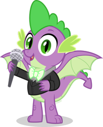 Size: 1920x2368 | Tagged: safe, artist:n0kkun, spike, dragon, g4, bowtie, glowing, lightup, male, microphone, simple background, singing, solo, transparent background, vector