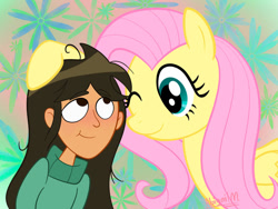 Size: 1024x768 | Tagged: safe, artist:cartuneslover16, fluttershy, human, pegasus, pony, g4, crossover, disney, libby stein-torres, one eye closed, the ghost and molly mcgee