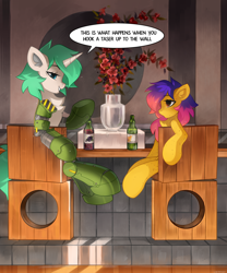 Size: 2200x2650 | Tagged: safe, artist:zlatavector, oc, oc only, oc:grease pan, oc:line art, earth pony, pony, commission, flower, high res, juice, lemonade, prosthetics