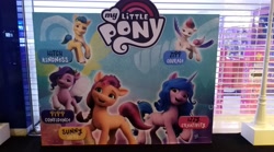 Size: 4032x2240 | Tagged: safe, photographer:horsesplease, hitch trailblazer, izzy moonbow, pipp petals, sunny starscout, zipp storm, g5, my little pony: a new generation, discussion in the comments, malaysia, mane five, my little pony logo, shopping mall, toys r us