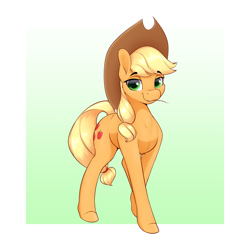 Size: 2650x2650 | Tagged: safe, artist:aquaticvibes, applejack, earth pony, pony, cowboy hat, cute, eyebrows, eyebrows visible through hair, female, hat, high res, jackabetes, lidded eyes, looking at you, mare, smiling, smiling at you, solo, straw in mouth
