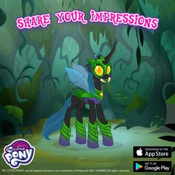 Size: 1080x1080 | Tagged: safe, gameloft, queen chrysalis, changeling, g4, official, the cutie re-mark, advertisement, armor, holeless