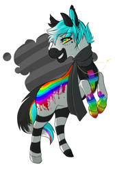 Size: 902x1339 | Tagged: safe, artist:royvdhel-art, oc, oc only, earth pony, pony, abstract background, clothes, earth pony oc, grin, jewelry, necklace, rearing, scarf, simple background, smiling, socks, solo, striped socks, white background