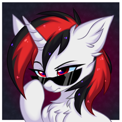 Size: 3000x3000 | Tagged: safe, artist:pesty_skillengton, oc, oc only, oc:blackjack, pony, unicorn, fallout equestria, fallout equestria: project horizons, bust, chest fluff, ear fluff, female, glasses, high res, mare, portrait, sketch, solo