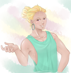 Size: 1700x1750 | Tagged: safe, artist:dedonnerwolke, zephyr breeze, human, g4, blushing, bust, clothes, ear piercing, earring, humanized, jewelry, male, piercing, smiling, solo