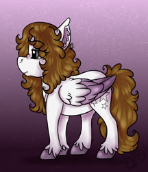 Size: 900x1040 | Tagged: safe, artist:milledpurple, oc, oc only, pegasus, pony, colored wings, ear fluff, female, gradient background, mare, pegasus oc, solo, two toned wings, unshorn fetlocks, wings