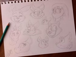 Size: 1136x852 | Tagged: safe, artist:milledpurple, oc, bear, human, mouse, pony, rabbit, unicorn, anthro, animal, anthro with ponies, bust, female, gravity falls, horn, lineart, mare, pacifica northwest, signature, sketch, sketch dump, smiling, traditional art, unicorn oc