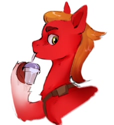 Size: 820x896 | Tagged: safe, artist:looovepudding, sprout cloverleaf, earth pony, pony, g5, my little pony: a new generation, drink, drinking, hoof hold, male, profile, simple background, smoothie, solo, stallion, straw, white background