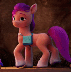 Size: 440x450 | Tagged: safe, screencap, sunny starscout, earth pony, pony, g5, my little pony: a new generation, spoiler:my little pony: a new generation, animated, butt, coat markings, cropped, cute, female, mare, no sound, plot, sitting, socks (coat markings), solo, sunnybetes, webm