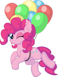 Size: 5569x7410 | Tagged: safe, artist:cyanlightning, pinkie pie, earth pony, pony, g4, .svg available, absurd resolution, balloon, blinking, female, floating, looking at you, mare, simple background, solo, then watch her balloons lift her up to the sky, tongue out, transparent background, vector