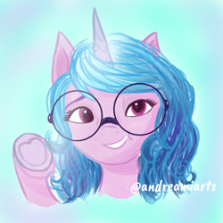 Size: 2048x2048 | Tagged: safe, artist:andreamiarts, izzy moonbow, pony, unicorn, g5, my little pony: a new generation, cute, glasses, high res, izzybetes, solo