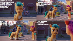 Size: 1280x720 | Tagged: safe, edit, edited screencap, editor:quoterific, screencap, hitch trailblazer, sunny starscout, earth pony, pony, g5, my little pony: a new generation, spoiler:g5, spoiler:my little pony: a new generation, eyes closed, female, male, mare, open mouth, stallion