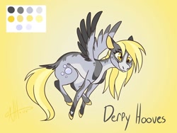 Size: 1080x810 | Tagged: safe, artist:teety_whoops, derpy hooves, pegasus, pony, g4, alternate design, coat markings, color palette, colored wings, redesign, solo, wings