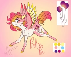 Size: 1080x864 | Tagged: safe, artist:teety_whoops, pinkie pie, pegasus, pony, g4, coat markings, color palette, colored wings, pegasus pinkie pie, race swap, redesign, solo, two toned wings, wings