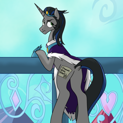 Size: 2000x2000 | Tagged: safe, alternate version, artist:d00tnibba, artist:dragonthecreeper1, artist:razzy, king sombra, pony, unicorn, g4, bipedal, bipedal leaning, butt, dock, good king sombra, high res, implied chrysalis, implied chrysombra, implied shipping, implied straight, leaning, looking back, male, plot, solo, stallion, tail