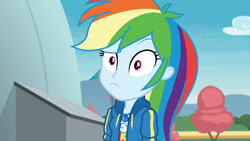 Size: 3410x1920 | Tagged: safe, screencap, rainbow dash, equestria girls, equestria girls specials, g4, my little pony equestria girls: better together, my little pony equestria girls: rollercoaster of friendship, clothes, cutie mark, cutie mark on clothes, female, geode of super speed, high res, hoodie, jewelry, magical geodes, necklace, solo