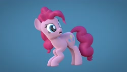 Size: 3840x2160 | Tagged: safe, artist:wissle, pinkie pie, earth pony, pony, g4, 3d, anatomically incorrect, blender, crouching, cute, female, happy, high res, incorrect leg anatomy, mare, simple background, smiling, solo