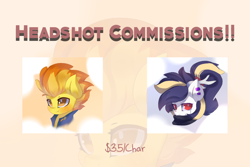 Size: 1280x853 | Tagged: safe, artist:jfrxd, spitfire, oc, deer, earth pony, pegasus, pony, g4, advertisement, commission info