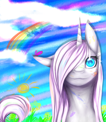 Size: 3456x4000 | Tagged: safe, artist:shkura2011, oc, oc only, pony, unicorn, bust, female, mare, portrait, rainbow, solo