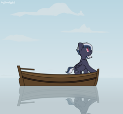 Size: 3000x2800 | Tagged: safe, artist:buy_some_apples, oc, oc only, pegasus, pony, boat, high res, outdoors, reflection, solo, water