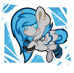 Size: 794x783 | Tagged: safe, artist:ak4neh, oc, oc only, oc:moonbeam, alicorn, pony, alicorn oc, animated, blinking, blushing, chains, clothes, ear piercing, eyes closed, female, gif, horn, leg warmers, mare, piercing, simple background, smiling, solo, spiked wristband, transparent background, wings, wristband